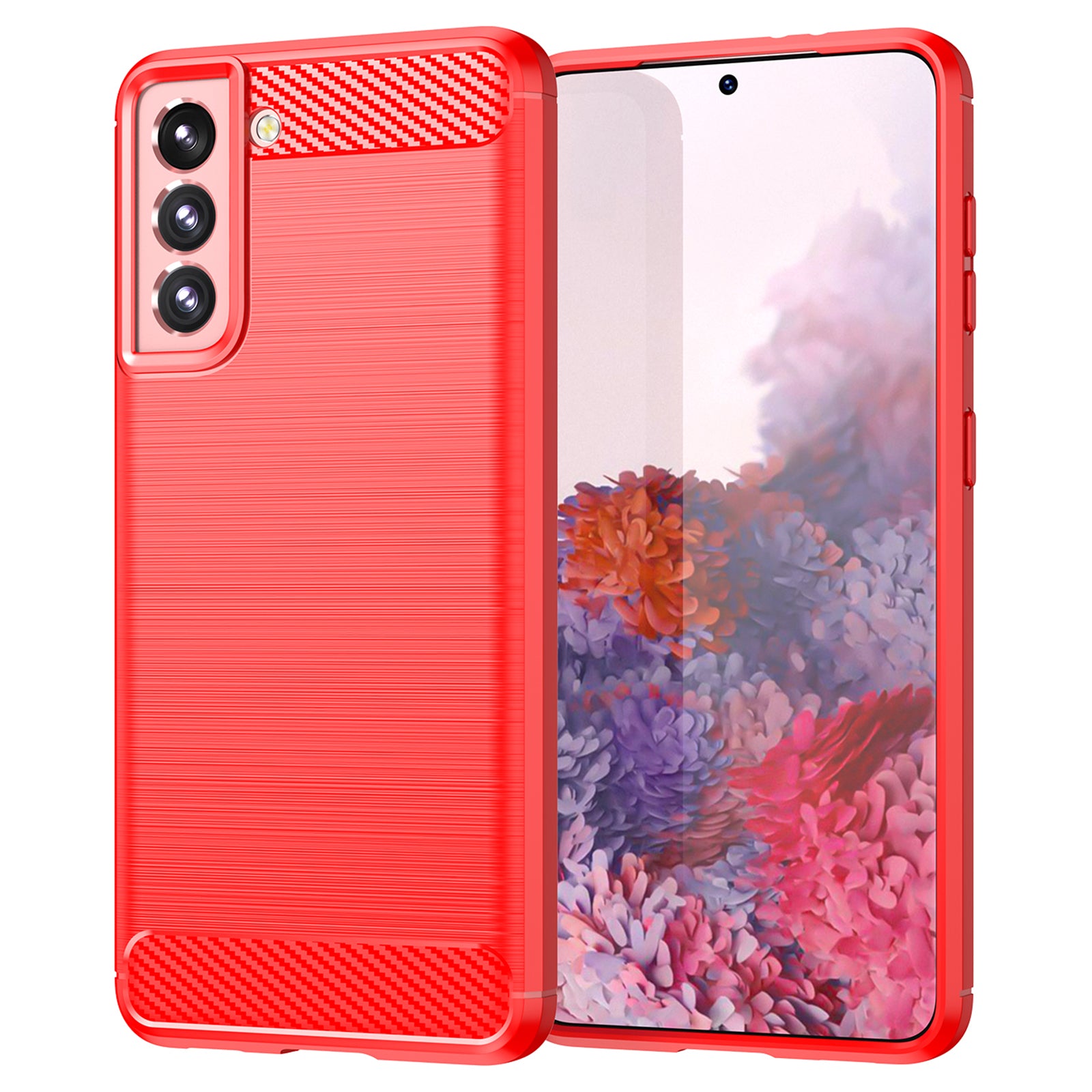 1.8mm Heat Dissipation TPU Case Anti-Scratch Anti-Fall Carbon Fiber Texture Phone Cover with Brushed Surface for Samsung Galaxy S21 4G/5G
