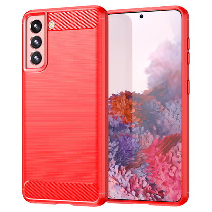 1.8mm Heat Dissipation TPU Case Anti-Scratch Anti-Fall Carbon Fiber Texture Phone Cover with Brushed Surface for Samsung Galaxy S21 4G/5G