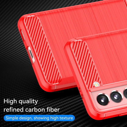 1.8mm Heat Dissipation TPU Case Anti-Scratch Anti-Fall Carbon Fiber Texture Phone Cover with Brushed Surface for Samsung Galaxy S21 4G/5G