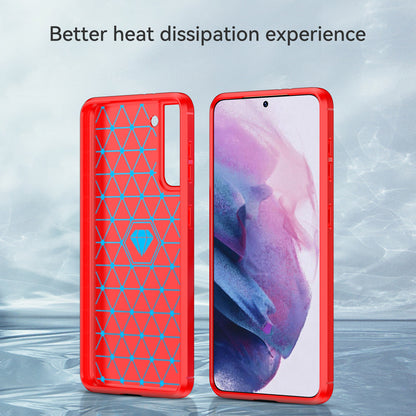 1.8mm Heat Dissipation TPU Case Anti-Scratch Anti-Fall Carbon Fiber Texture Phone Cover with Brushed Surface for Samsung Galaxy S21 4G/5G