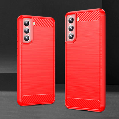 1.8mm Heat Dissipation TPU Case Anti-Scratch Anti-Fall Carbon Fiber Texture Phone Cover with Brushed Surface for Samsung Galaxy S21 4G/5G