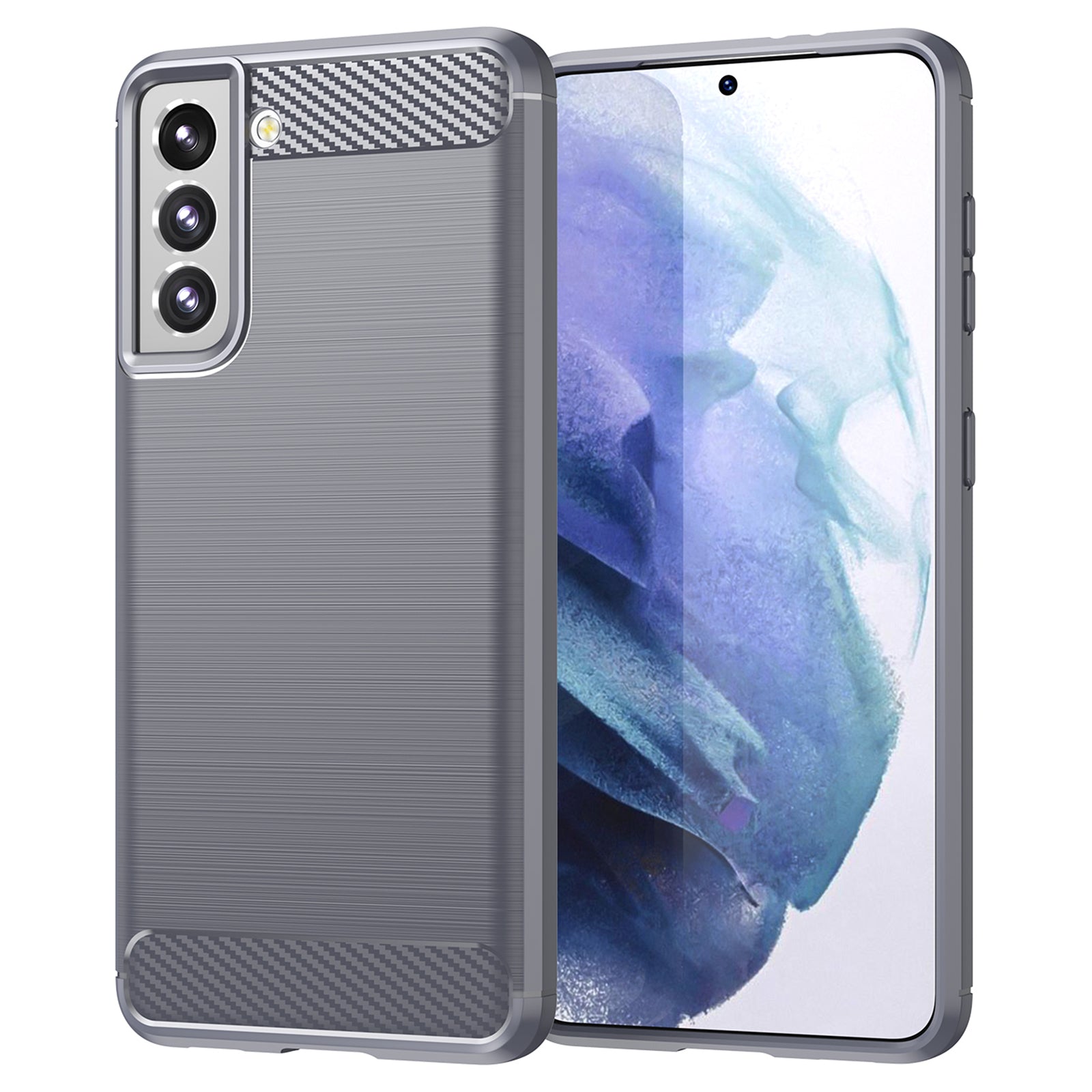1.8mm Heat Dissipation TPU Case Anti-Scratch Anti-Fall Carbon Fiber Texture Phone Cover with Brushed Surface for Samsung Galaxy S21 4G/5G
