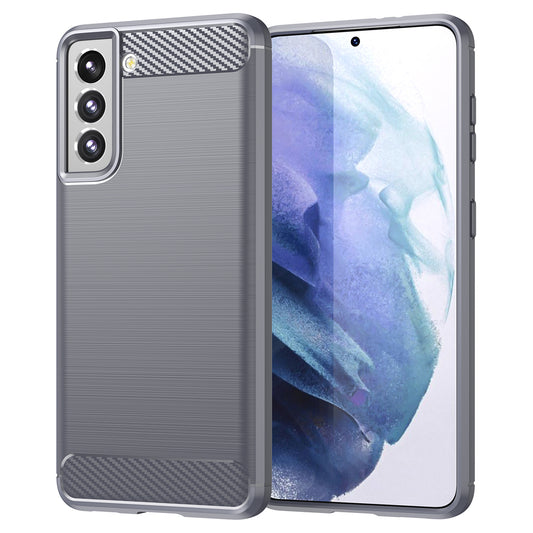 1.8mm Heat Dissipation TPU Case Anti-Scratch Anti-Fall Carbon Fiber Texture Phone Cover with Brushed Surface for Samsung Galaxy S21 4G/5G