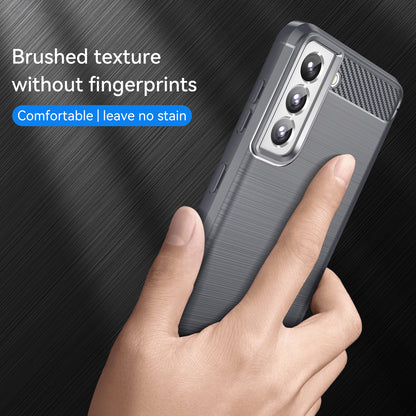 1.8mm Heat Dissipation TPU Case Anti-Scratch Anti-Fall Carbon Fiber Texture Phone Cover with Brushed Surface for Samsung Galaxy S21 4G/5G
