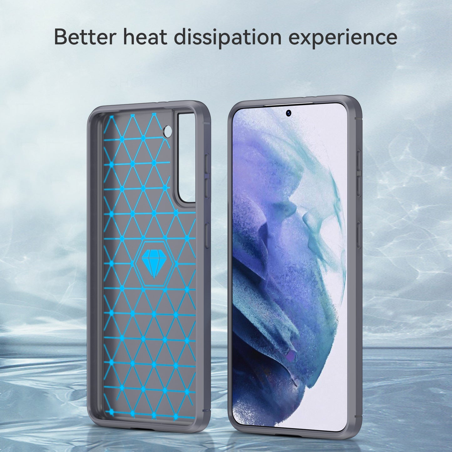 1.8mm Heat Dissipation TPU Case Anti-Scratch Anti-Fall Carbon Fiber Texture Phone Cover with Brushed Surface for Samsung Galaxy S21 4G/5G