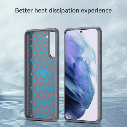1.8mm Heat Dissipation TPU Case Anti-Scratch Anti-Fall Carbon Fiber Texture Phone Cover with Brushed Surface for Samsung Galaxy S21 4G/5G