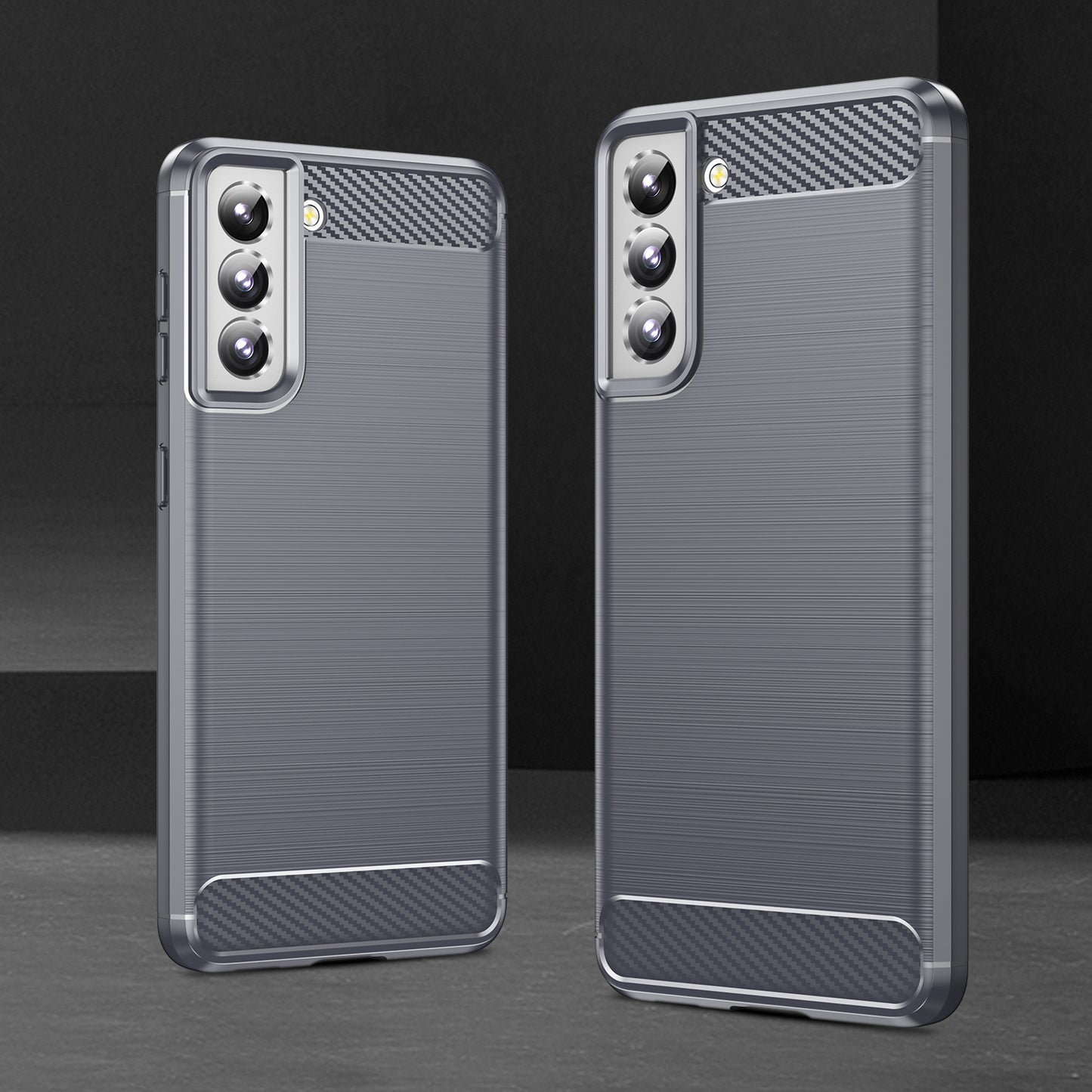 1.8mm Heat Dissipation TPU Case Anti-Scratch Anti-Fall Carbon Fiber Texture Phone Cover with Brushed Surface for Samsung Galaxy S21 4G/5G