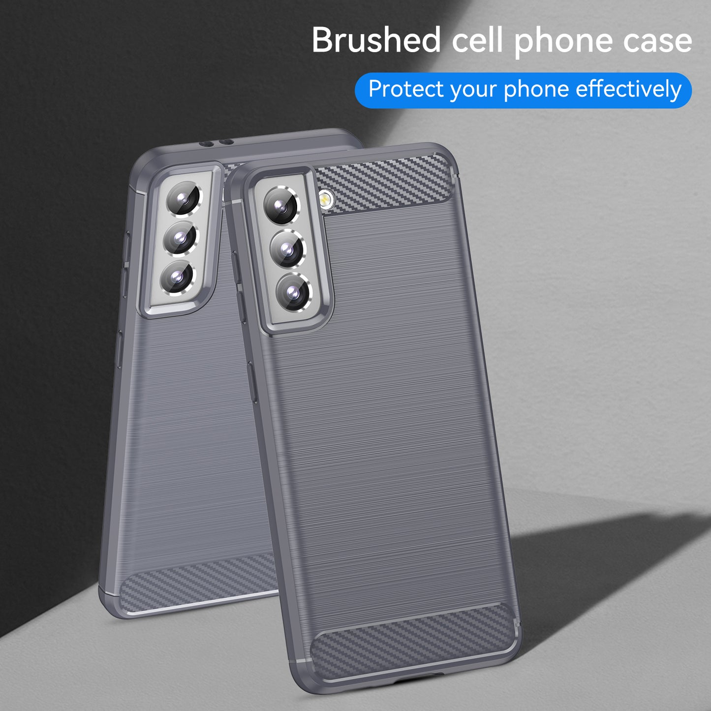 1.8mm Heat Dissipation TPU Case Anti-Scratch Anti-Fall Carbon Fiber Texture Phone Cover with Brushed Surface for Samsung Galaxy S21 4G/5G