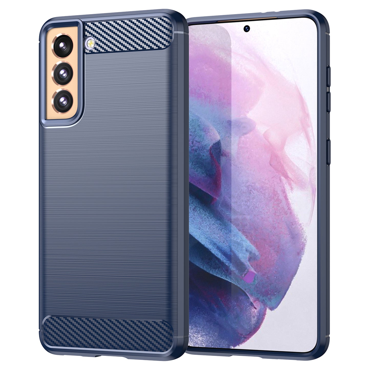 1.8mm Heat Dissipation TPU Case Anti-Scratch Anti-Fall Carbon Fiber Texture Phone Cover with Brushed Surface for Samsung Galaxy S21 4G/5G