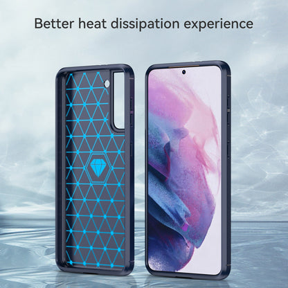 1.8mm Heat Dissipation TPU Case Anti-Scratch Anti-Fall Carbon Fiber Texture Phone Cover with Brushed Surface for Samsung Galaxy S21 4G/5G