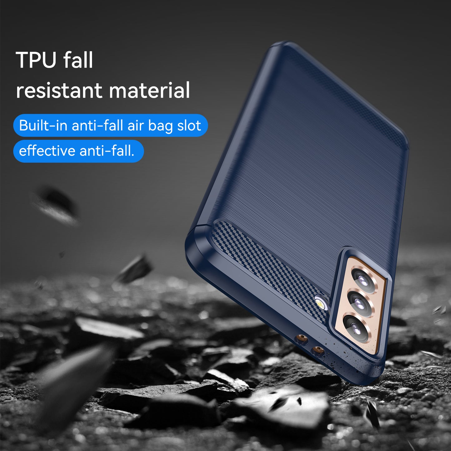 1.8mm Heat Dissipation TPU Case Anti-Scratch Anti-Fall Carbon Fiber Texture Phone Cover with Brushed Surface for Samsung Galaxy S21 4G/5G