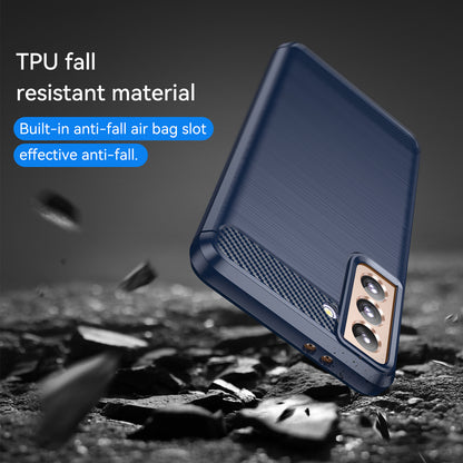 1.8mm Heat Dissipation TPU Case Anti-Scratch Anti-Fall Carbon Fiber Texture Phone Cover with Brushed Surface for Samsung Galaxy S21 4G/5G