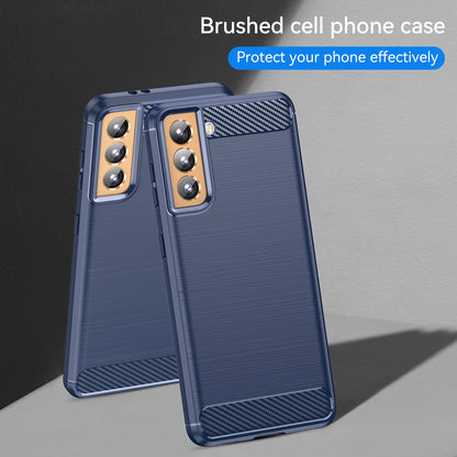 1.8mm Heat Dissipation TPU Case Anti-Scratch Anti-Fall Carbon Fiber Texture Phone Cover with Brushed Surface for Samsung Galaxy S21 4G/5G