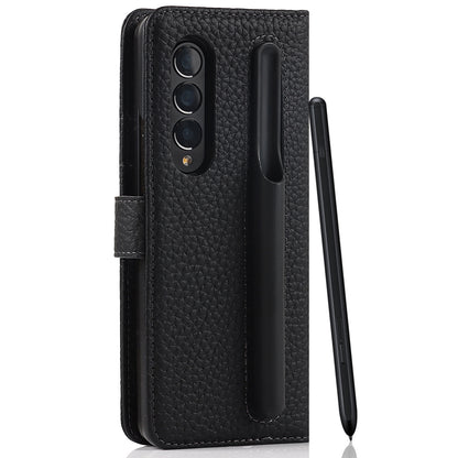 Stand Wallet Design Litchi Texture Genuine Leather + PC Phone Case Cover with Detachable Pen Slot for Samsung Galaxy Z Fold3 5G