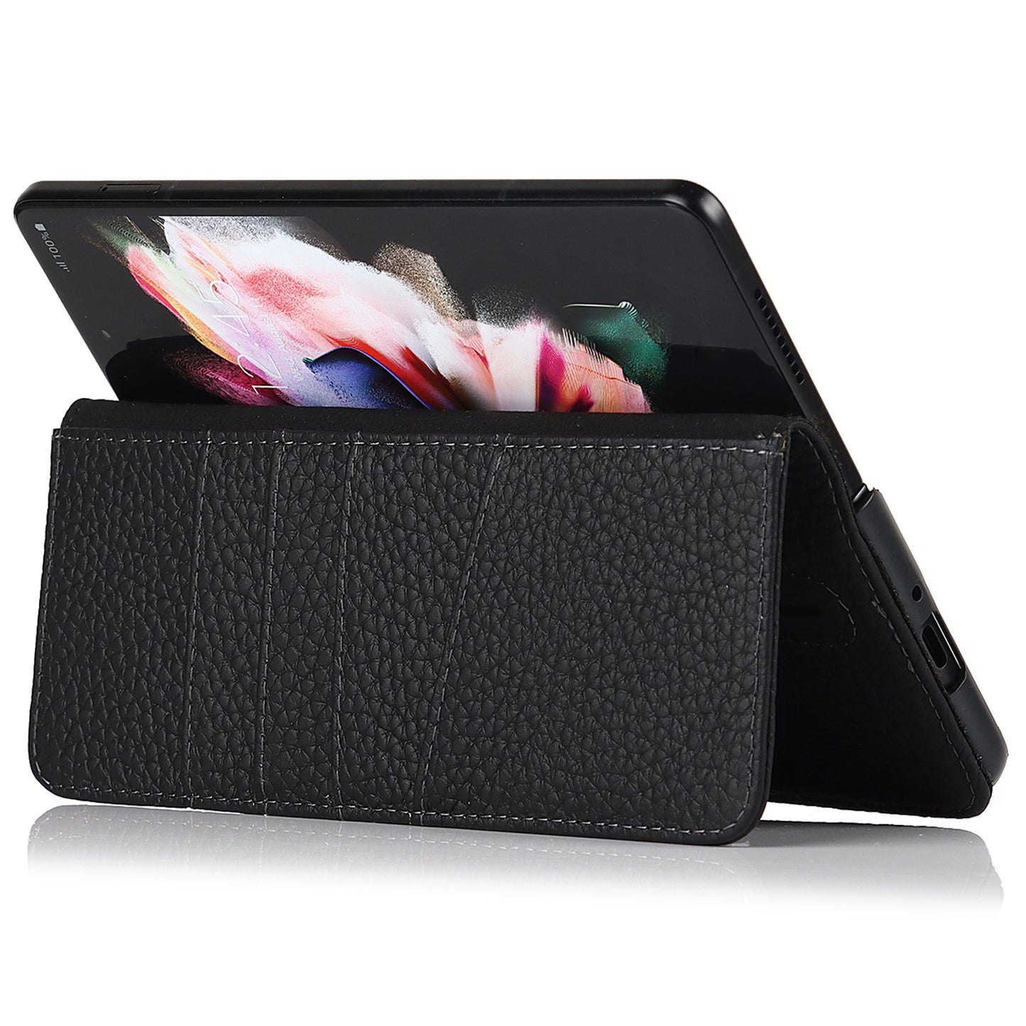 Stand Wallet Design Litchi Texture Genuine Leather + PC Phone Case Cover with Detachable Pen Slot for Samsung Galaxy Z Fold3 5G