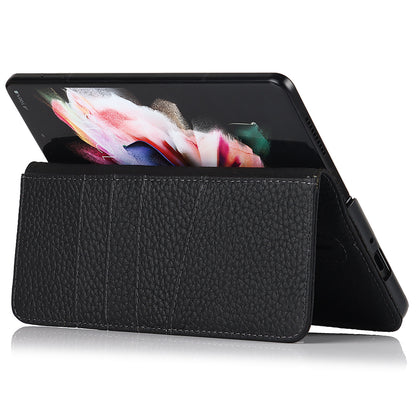 Stand Wallet Design Litchi Texture Genuine Leather + PC Phone Case Cover with Detachable Pen Slot for Samsung Galaxy Z Fold3 5G