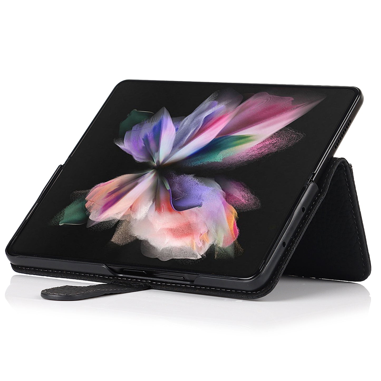 Stand Wallet Design Litchi Texture Genuine Leather + PC Phone Case Cover with Detachable Pen Slot for Samsung Galaxy Z Fold3 5G