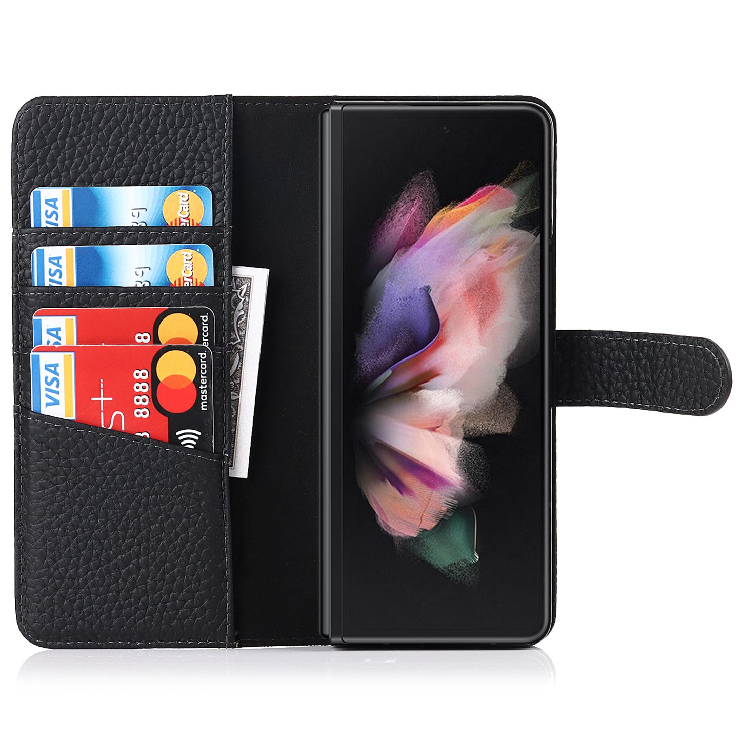Stand Wallet Design Litchi Texture Genuine Leather + PC Phone Case Cover with Detachable Pen Slot for Samsung Galaxy Z Fold3 5G