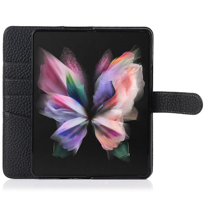 Stand Wallet Design Litchi Texture Genuine Leather + PC Phone Case Cover with Detachable Pen Slot for Samsung Galaxy Z Fold3 5G