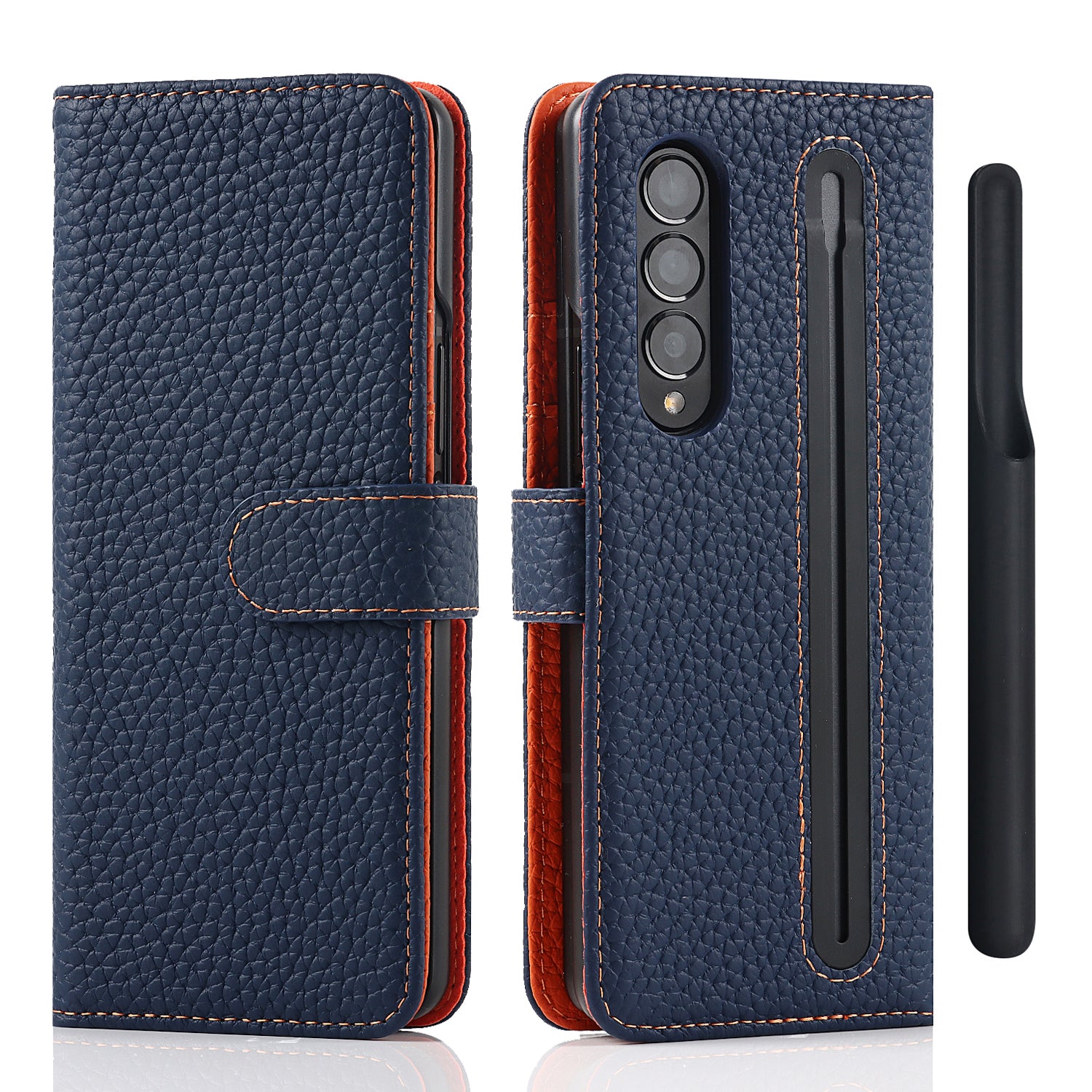 Stand Wallet Design Litchi Texture Genuine Leather + PC Phone Case Cover with Detachable Pen Slot for Samsung Galaxy Z Fold3 5G