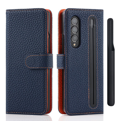 Stand Wallet Design Litchi Texture Genuine Leather + PC Phone Case Cover with Detachable Pen Slot for Samsung Galaxy Z Fold3 5G