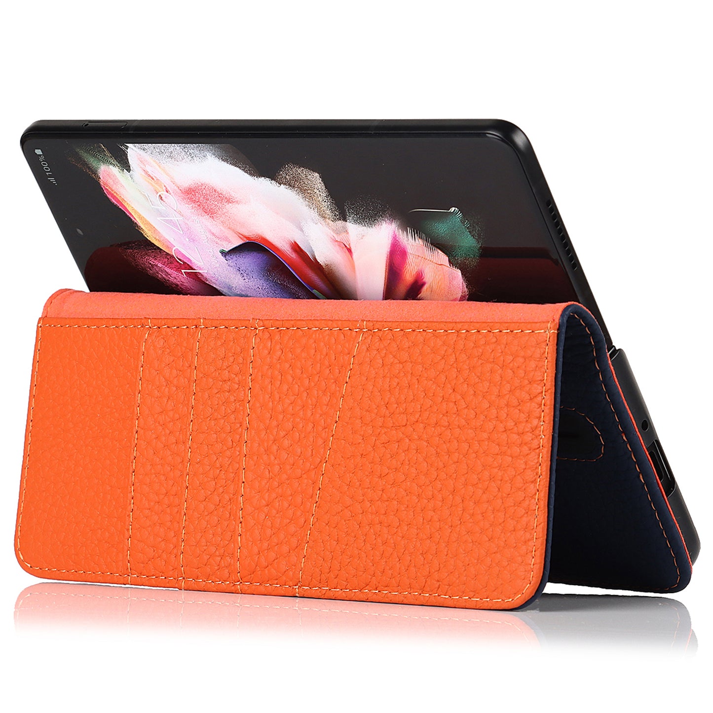 Stand Wallet Design Litchi Texture Genuine Leather + PC Phone Case Cover with Detachable Pen Slot for Samsung Galaxy Z Fold3 5G