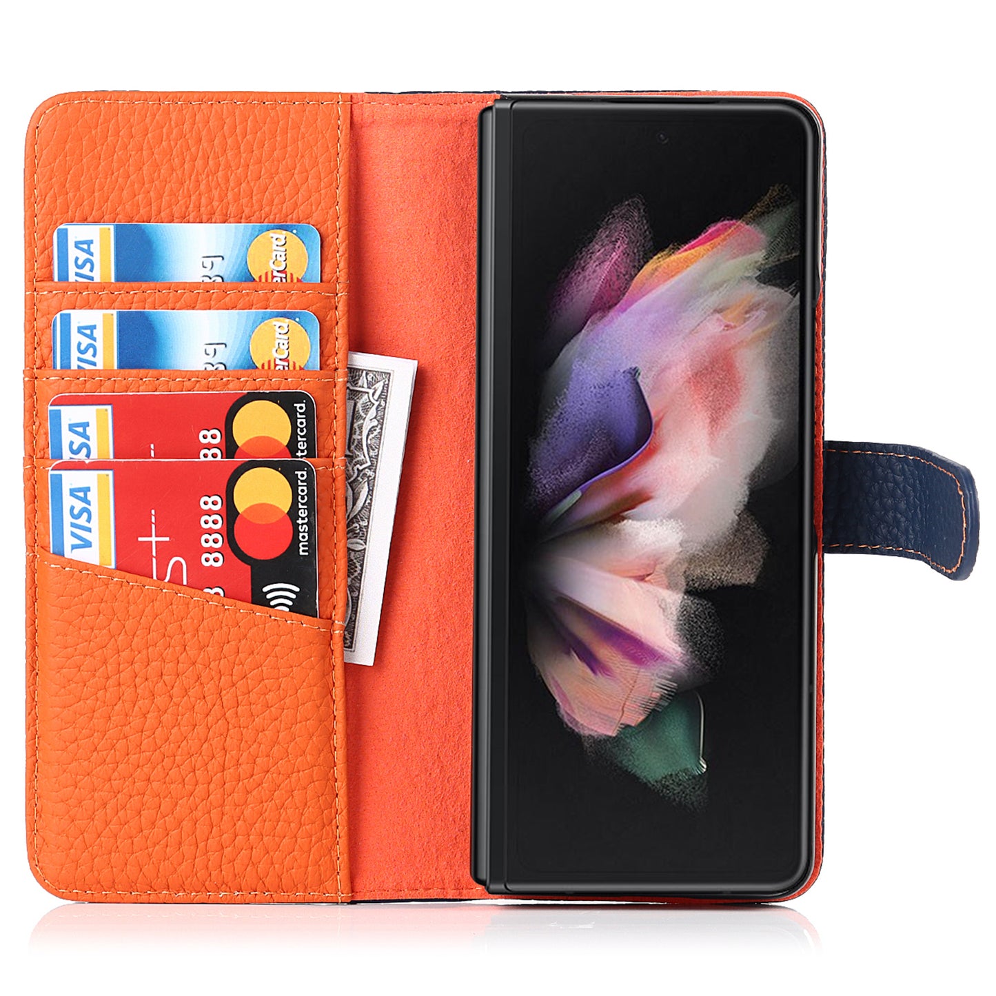Stand Wallet Design Litchi Texture Genuine Leather + PC Phone Case Cover with Detachable Pen Slot for Samsung Galaxy Z Fold3 5G