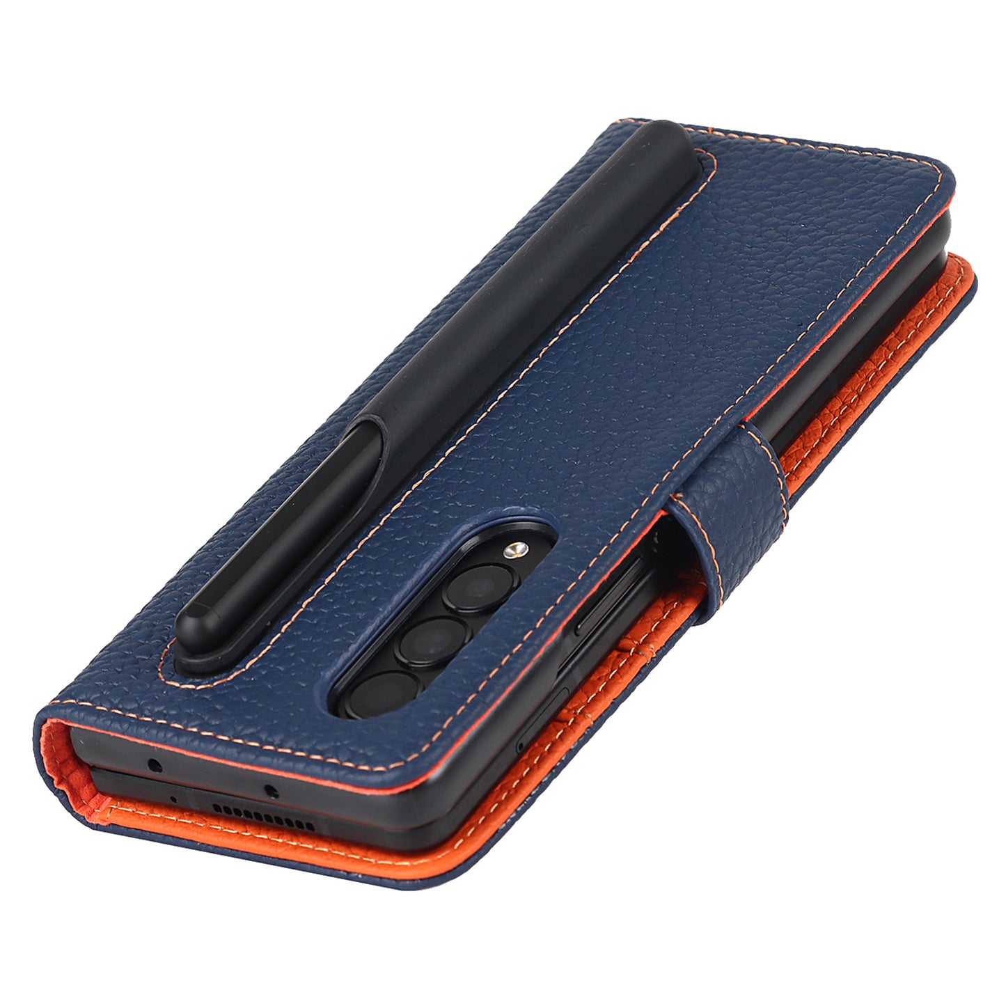 Stand Wallet Design Litchi Texture Genuine Leather + PC Phone Case Cover with Detachable Pen Slot for Samsung Galaxy Z Fold3 5G