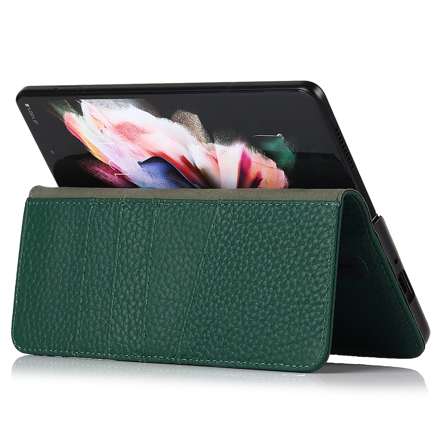 Stand Wallet Design Litchi Texture Genuine Leather + PC Phone Case Cover with Detachable Pen Slot for Samsung Galaxy Z Fold3 5G