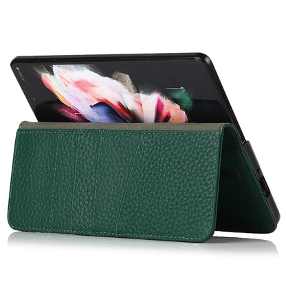 Stand Wallet Design Litchi Texture Genuine Leather + PC Phone Case Cover with Detachable Pen Slot for Samsung Galaxy Z Fold3 5G