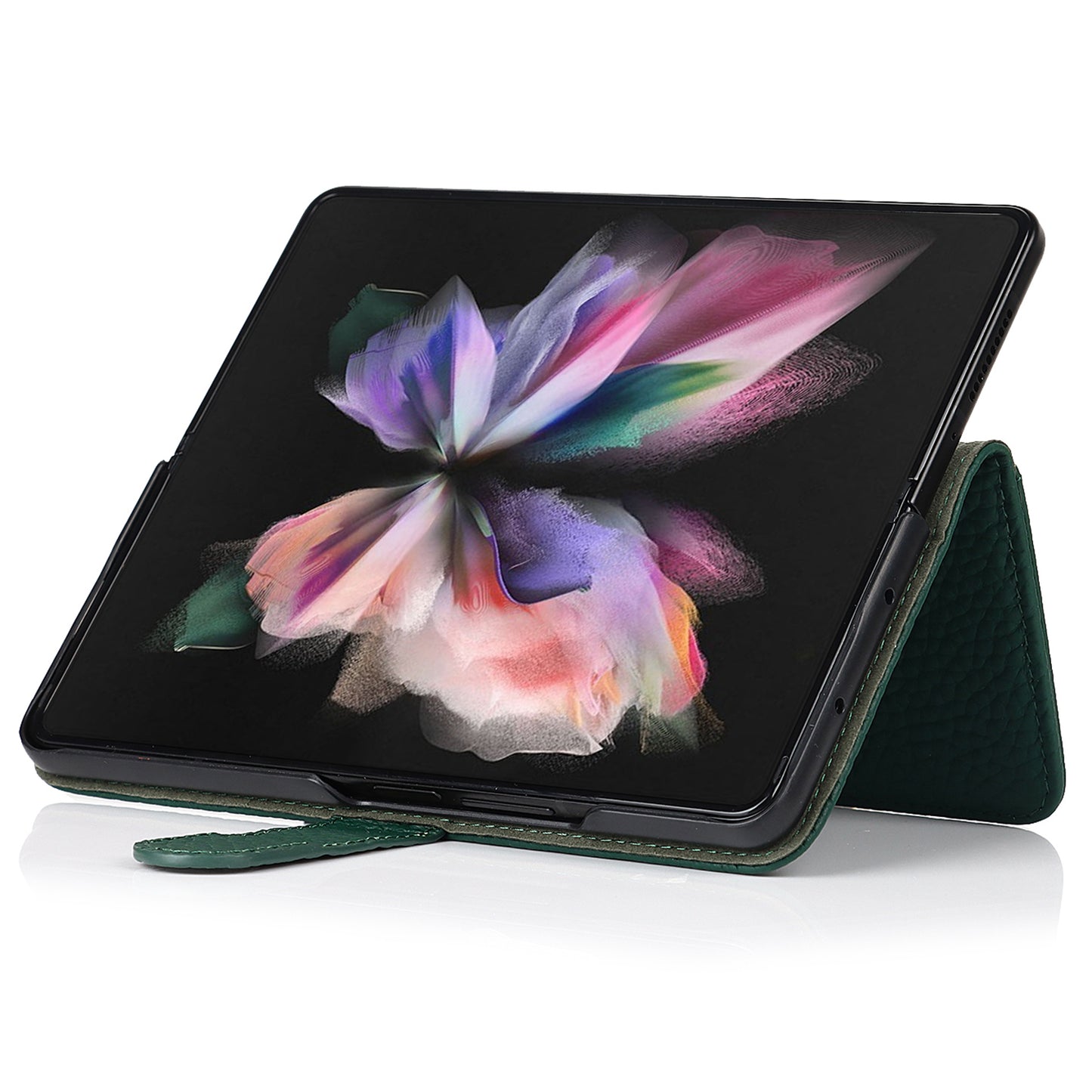 Stand Wallet Design Litchi Texture Genuine Leather + PC Phone Case Cover with Detachable Pen Slot for Samsung Galaxy Z Fold3 5G