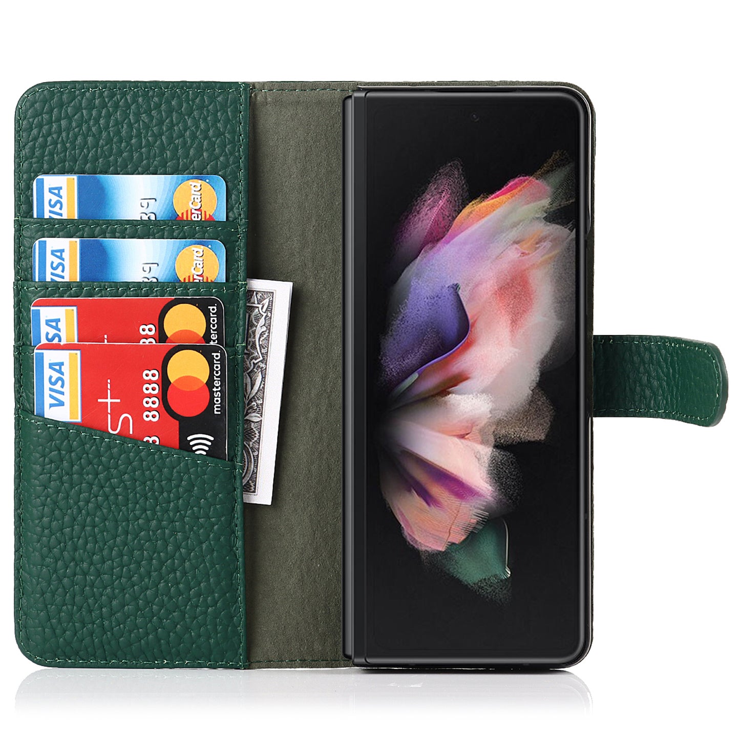 Stand Wallet Design Litchi Texture Genuine Leather + PC Phone Case Cover with Detachable Pen Slot for Samsung Galaxy Z Fold3 5G