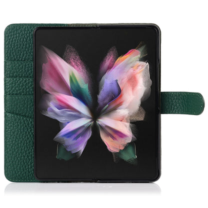 Stand Wallet Design Litchi Texture Genuine Leather + PC Phone Case Cover with Detachable Pen Slot for Samsung Galaxy Z Fold3 5G