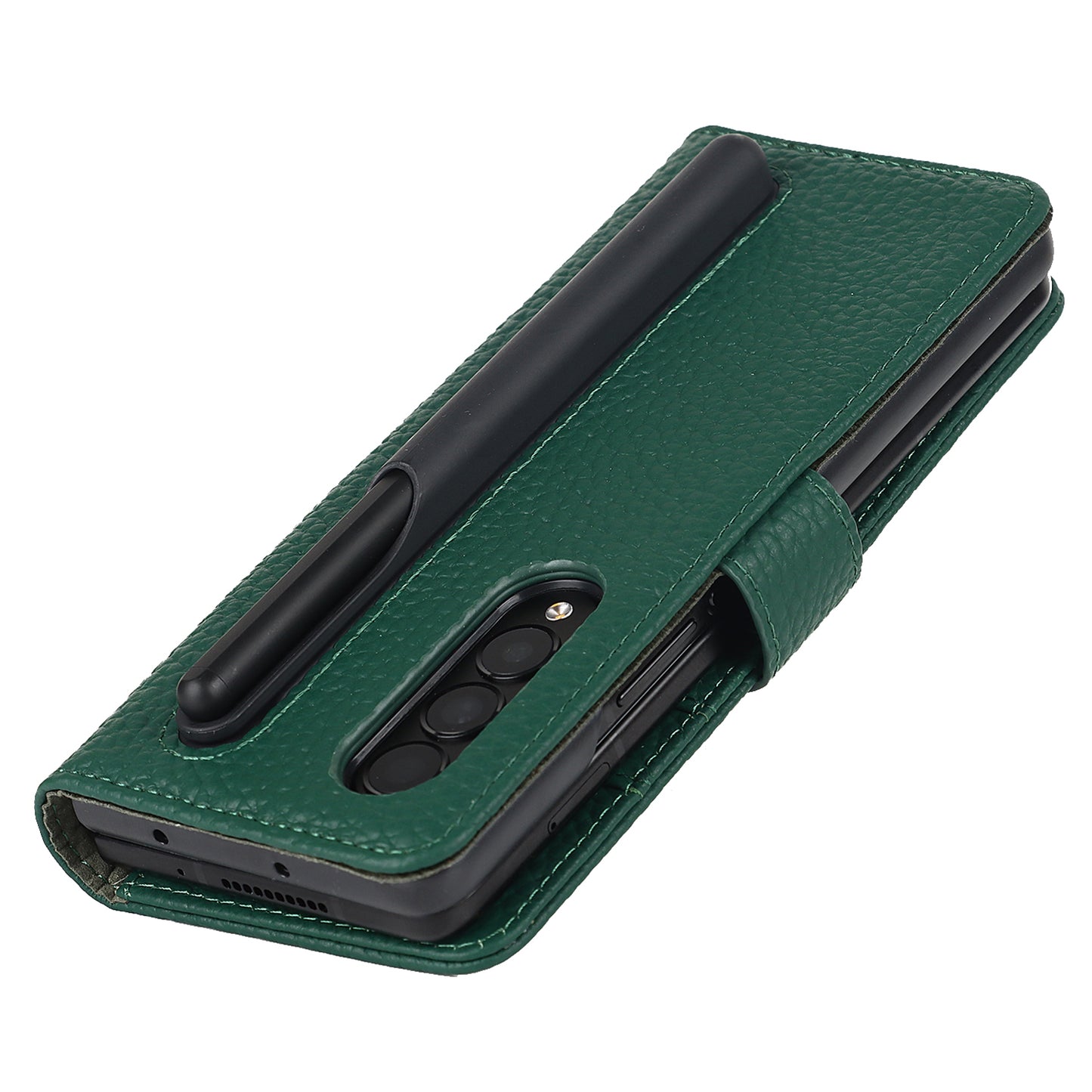 Stand Wallet Design Litchi Texture Genuine Leather + PC Phone Case Cover with Detachable Pen Slot for Samsung Galaxy Z Fold3 5G