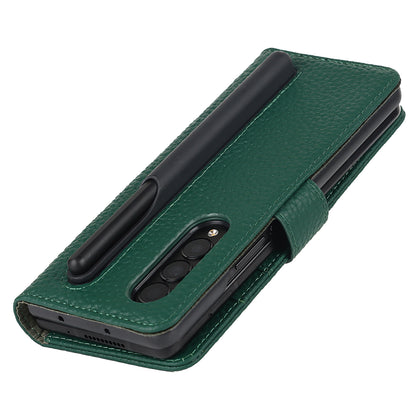 Stand Wallet Design Litchi Texture Genuine Leather + PC Phone Case Cover with Detachable Pen Slot for Samsung Galaxy Z Fold3 5G