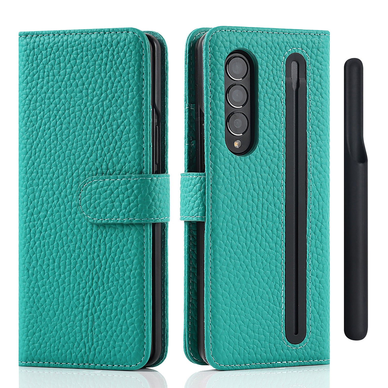 Stand Wallet Design Litchi Texture Genuine Leather + PC Phone Case Cover with Detachable Pen Slot for Samsung Galaxy Z Fold3 5G
