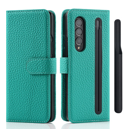 Stand Wallet Design Litchi Texture Genuine Leather + PC Phone Case Cover with Detachable Pen Slot for Samsung Galaxy Z Fold3 5G