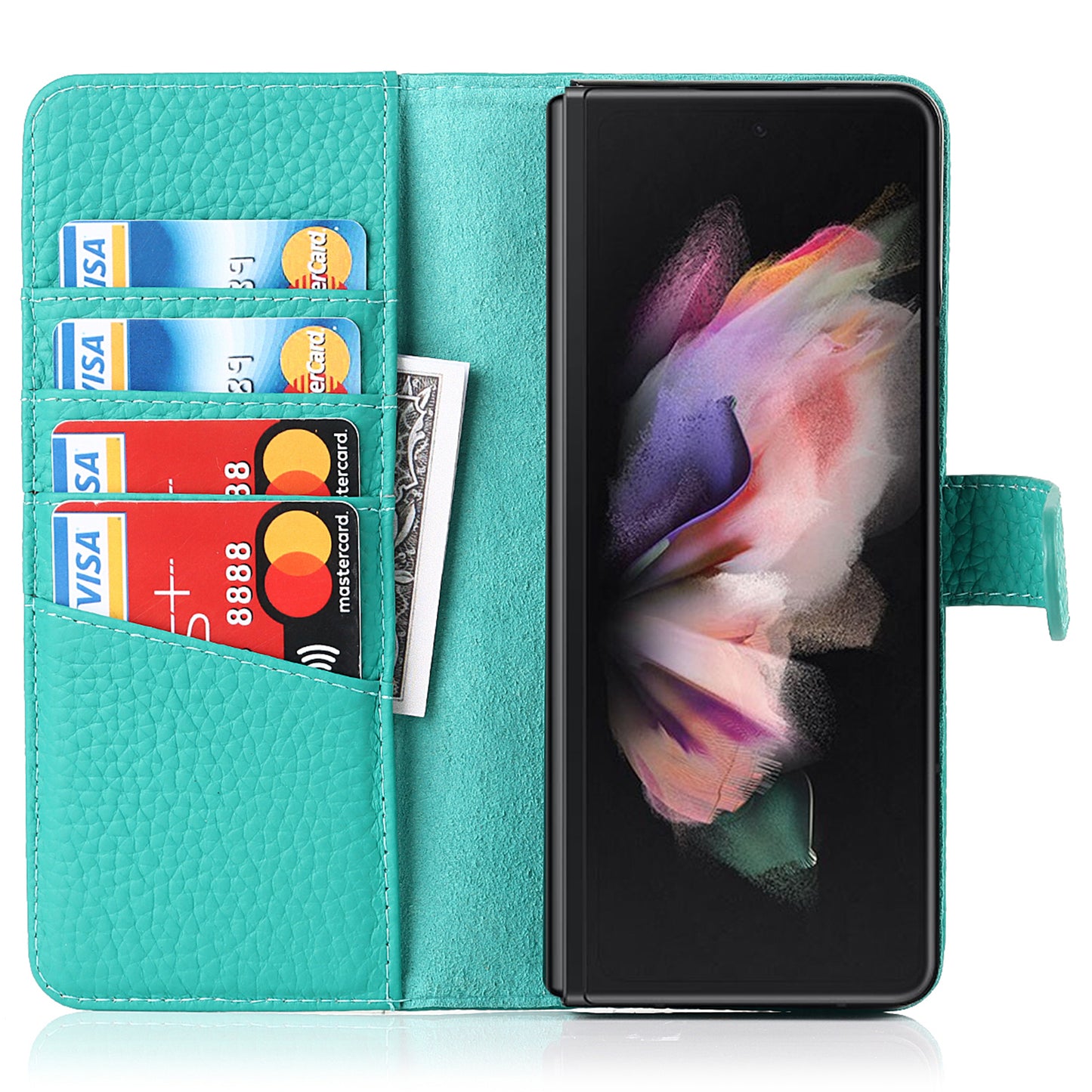 Stand Wallet Design Litchi Texture Genuine Leather + PC Phone Case Cover with Detachable Pen Slot for Samsung Galaxy Z Fold3 5G