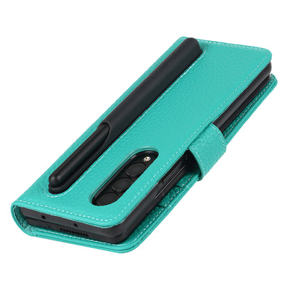 Stand Wallet Design Litchi Texture Genuine Leather + PC Phone Case Cover with Detachable Pen Slot for Samsung Galaxy Z Fold3 5G