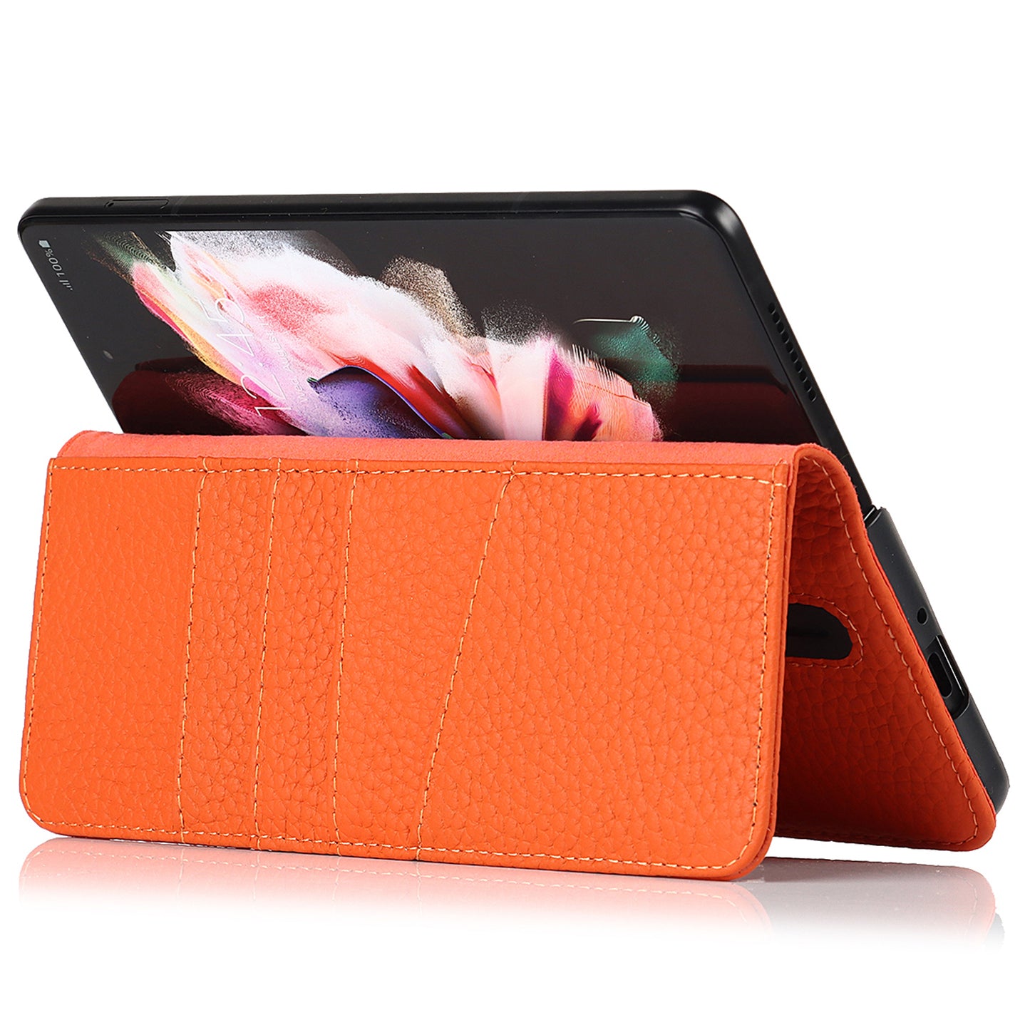 Stand Wallet Design Litchi Texture Genuine Leather + PC Phone Case Cover with Detachable Pen Slot for Samsung Galaxy Z Fold3 5G