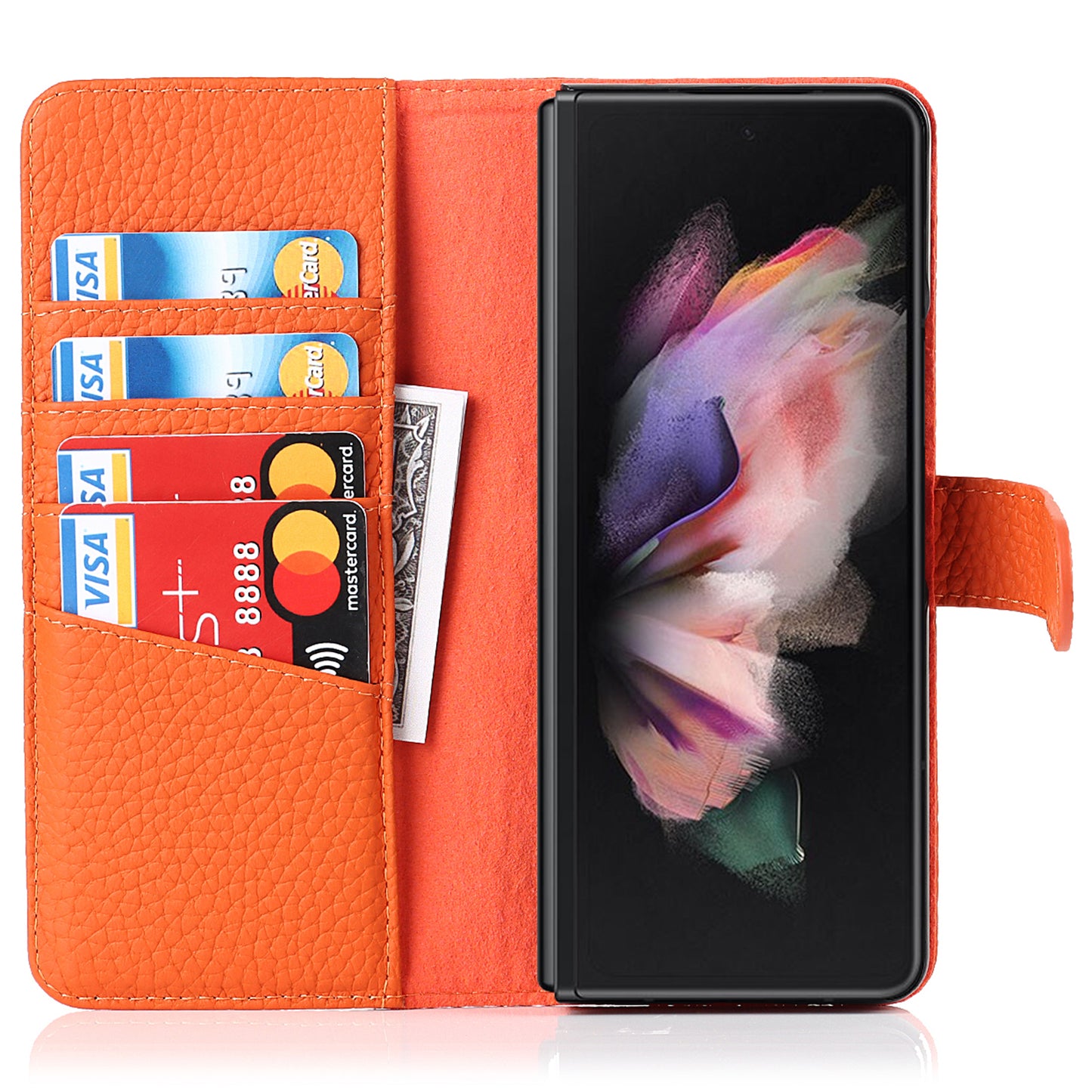 Stand Wallet Design Litchi Texture Genuine Leather + PC Phone Case Cover with Detachable Pen Slot for Samsung Galaxy Z Fold3 5G