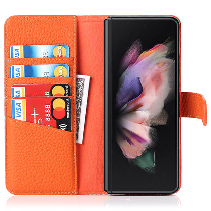 Stand Wallet Design Litchi Texture Genuine Leather + PC Phone Case Cover with Detachable Pen Slot for Samsung Galaxy Z Fold3 5G