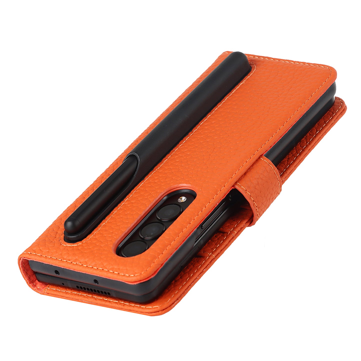 Stand Wallet Design Litchi Texture Genuine Leather + PC Phone Case Cover with Detachable Pen Slot for Samsung Galaxy Z Fold3 5G