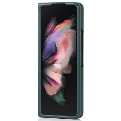 Palm Print Genuine Leather + PC Phone Case Kickstand Cover with Detachable Pen Slot for Samsung Galaxy Z Fold3 5G