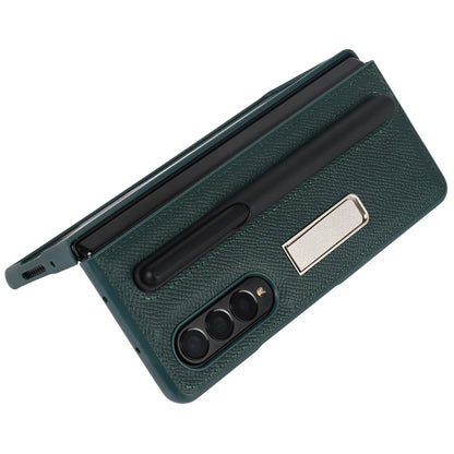 Palm Print Genuine Leather + PC Phone Case Kickstand Cover with Detachable Pen Slot for Samsung Galaxy Z Fold3 5G