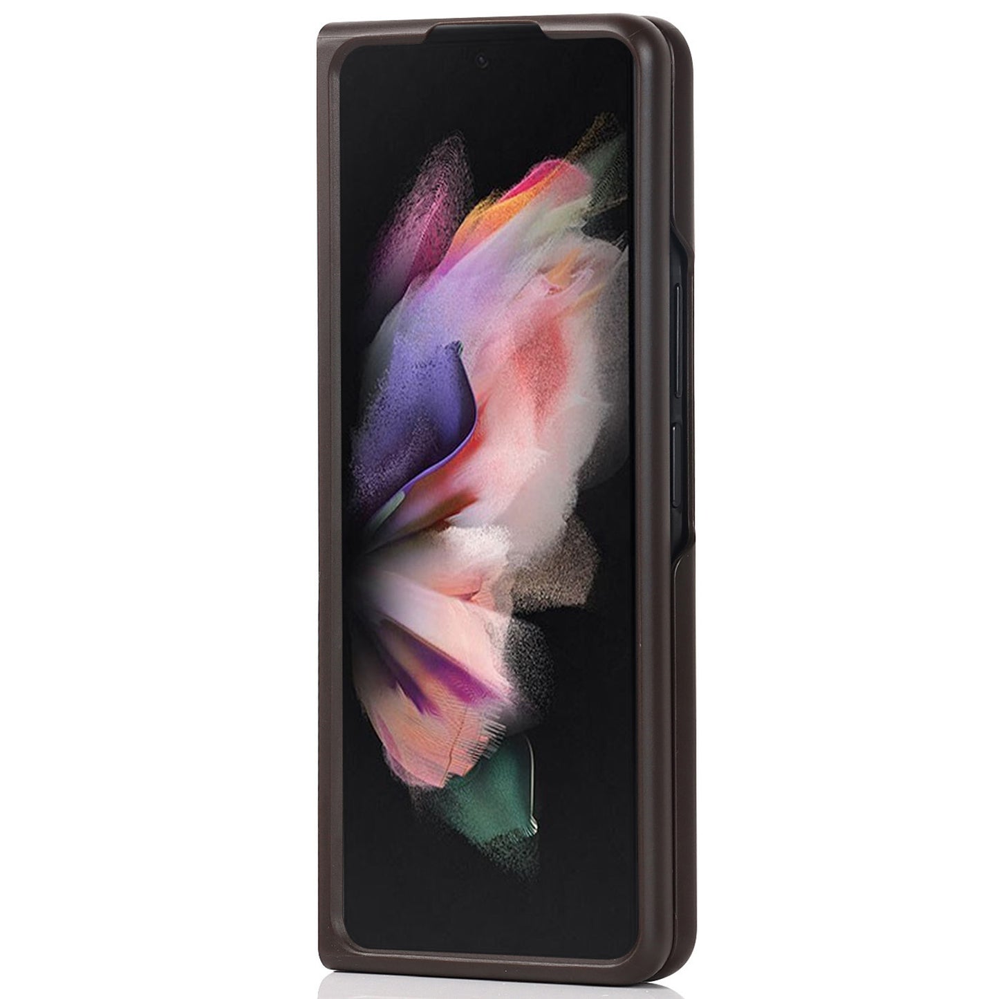 Palm Print Genuine Leather + PC Phone Case Kickstand Cover with Detachable Pen Slot for Samsung Galaxy Z Fold3 5G