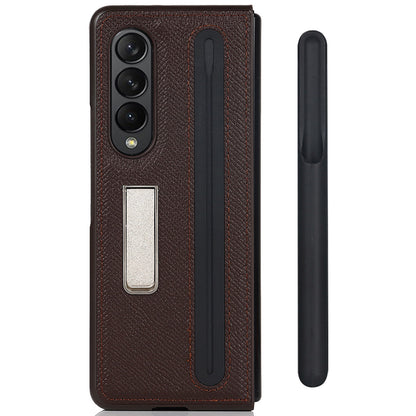 Palm Print Genuine Leather + PC Phone Case Kickstand Cover with Detachable Pen Slot for Samsung Galaxy Z Fold3 5G