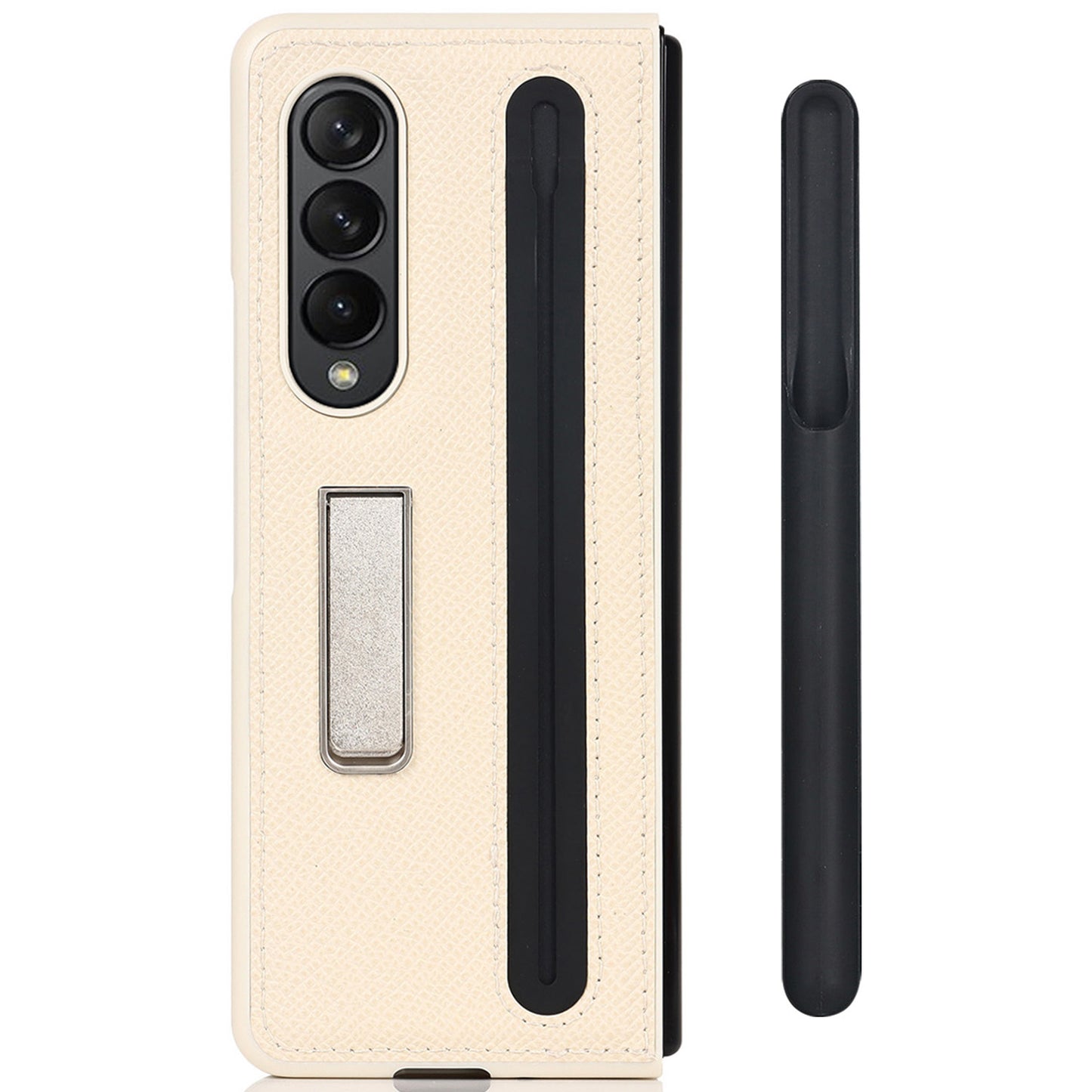 Palm Print Genuine Leather + PC Phone Case Kickstand Cover with Detachable Pen Slot for Samsung Galaxy Z Fold3 5G
