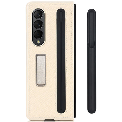 Palm Print Genuine Leather + PC Phone Case Kickstand Cover with Detachable Pen Slot for Samsung Galaxy Z Fold3 5G