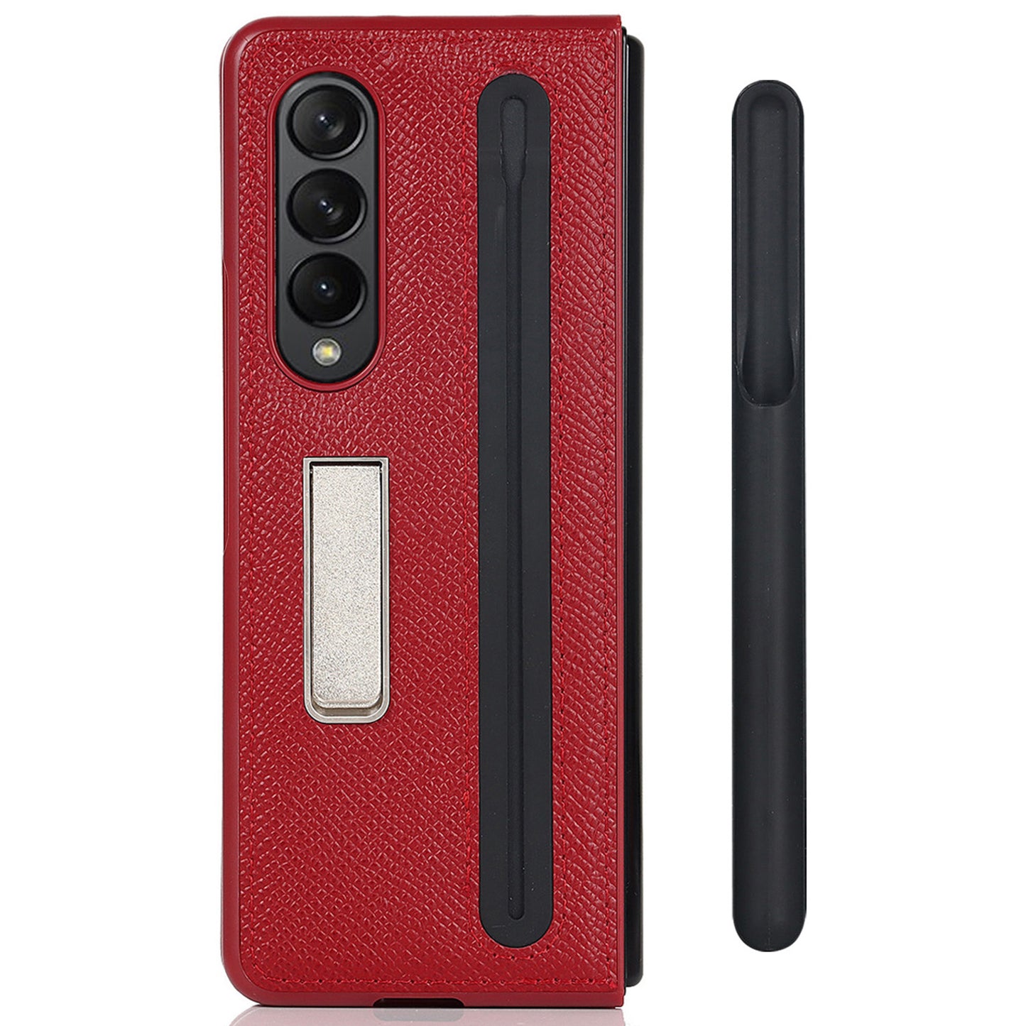 Palm Print Genuine Leather + PC Phone Case Kickstand Cover with Detachable Pen Slot for Samsung Galaxy Z Fold3 5G